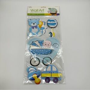Baby Boy Nursery Wall Art Stickers 3D Glitter Teddy Bear Pacifier, Rattle Decor